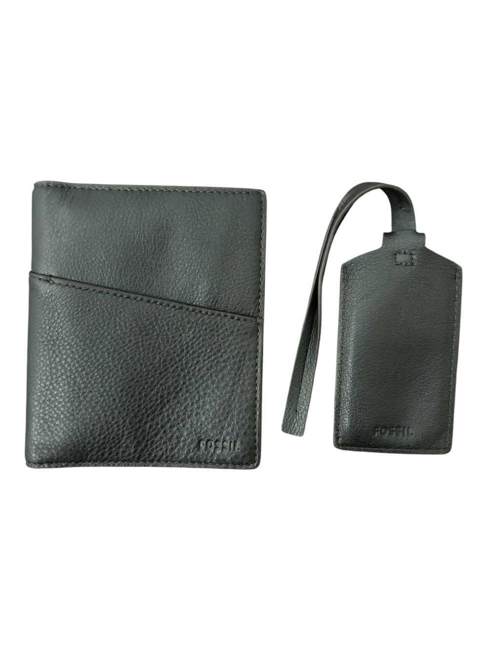 Fossil Dark Brown Leather Passport Holder & Luggage Tag Set RFID